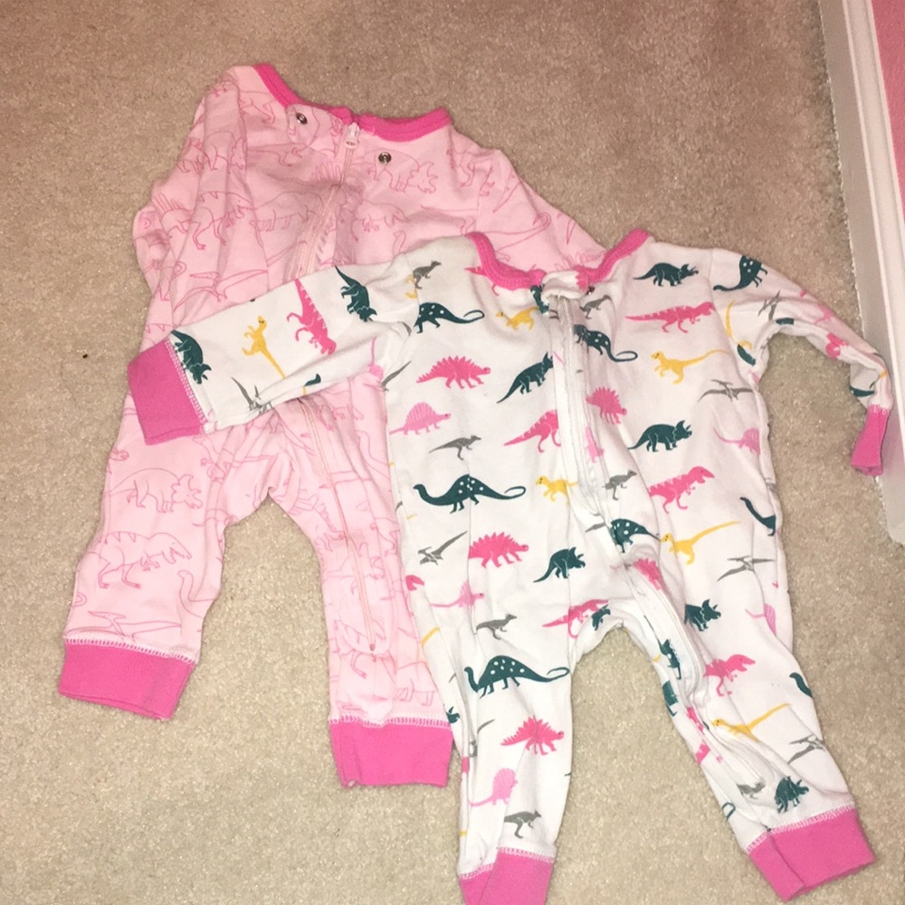 Pink and White Pajama Sets with Dinosaur Print